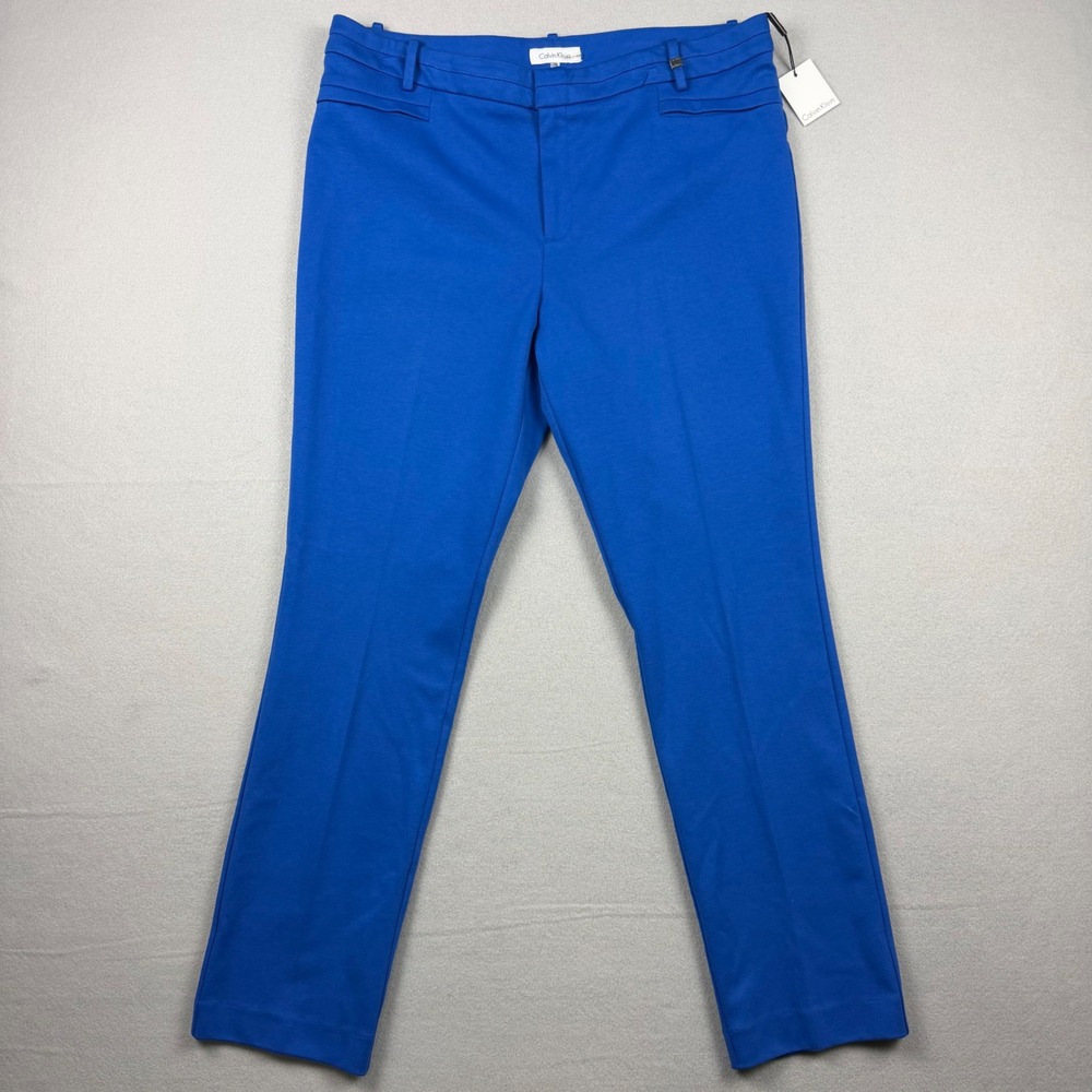 Calvin Klein Women 16 Blue Cobalt Lux Stretch Straight Leg Trousers M2KK6264 NWT